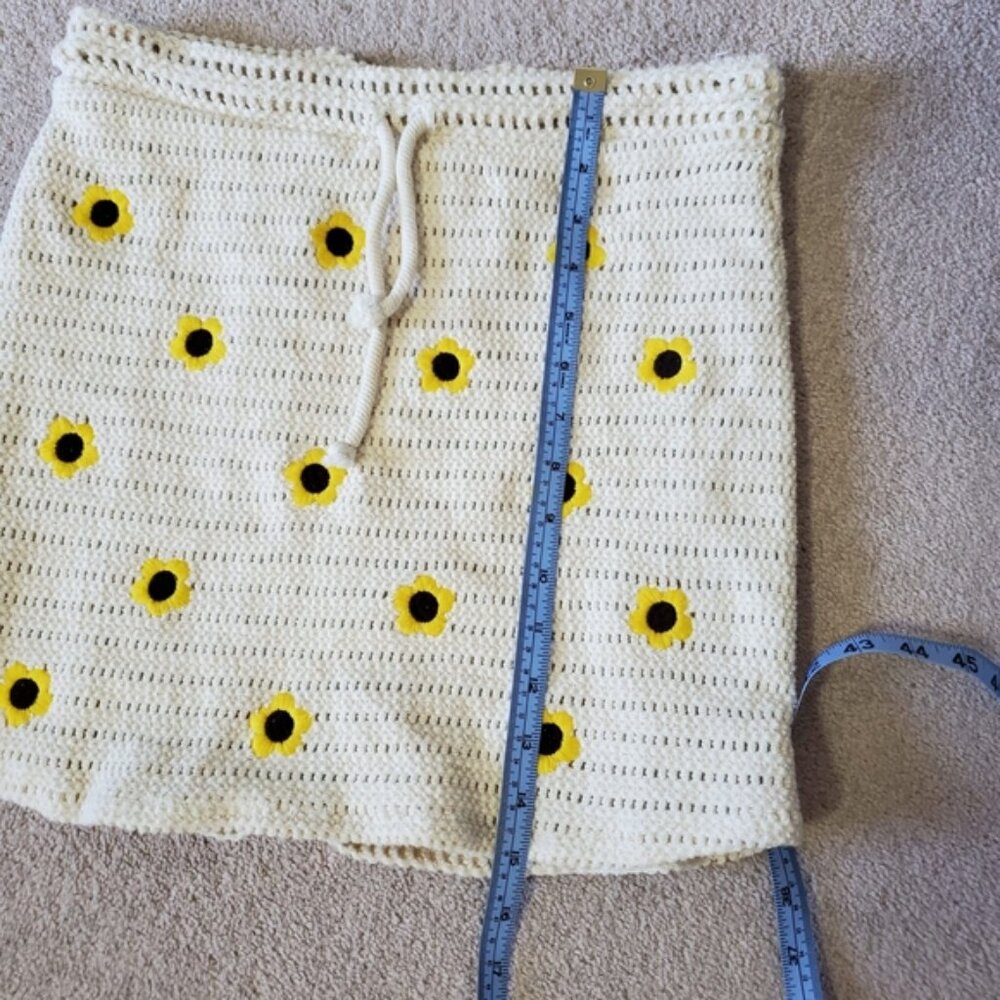 Zara Butter Yellow Floral Crochet Hippie Festival Coachella 90s Lined Skirt M - Picture 5 of 8